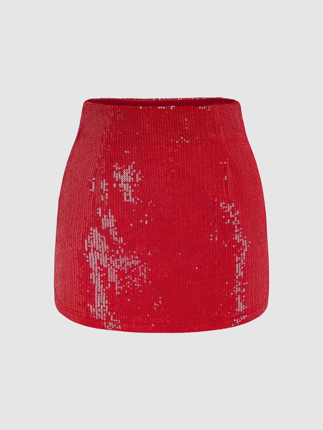 Red Sequin Skirt High Waist