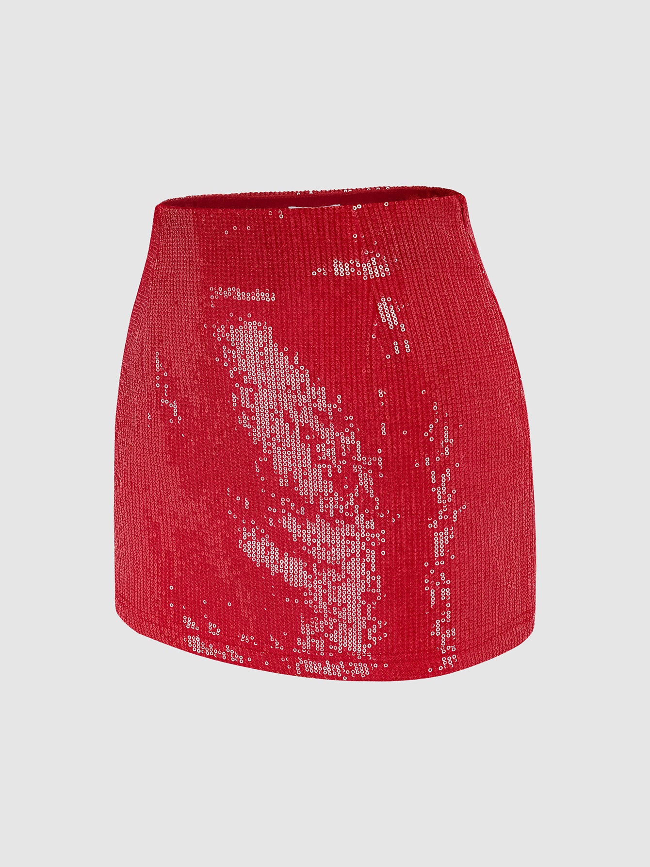 Red Sequin Skirt High Waist