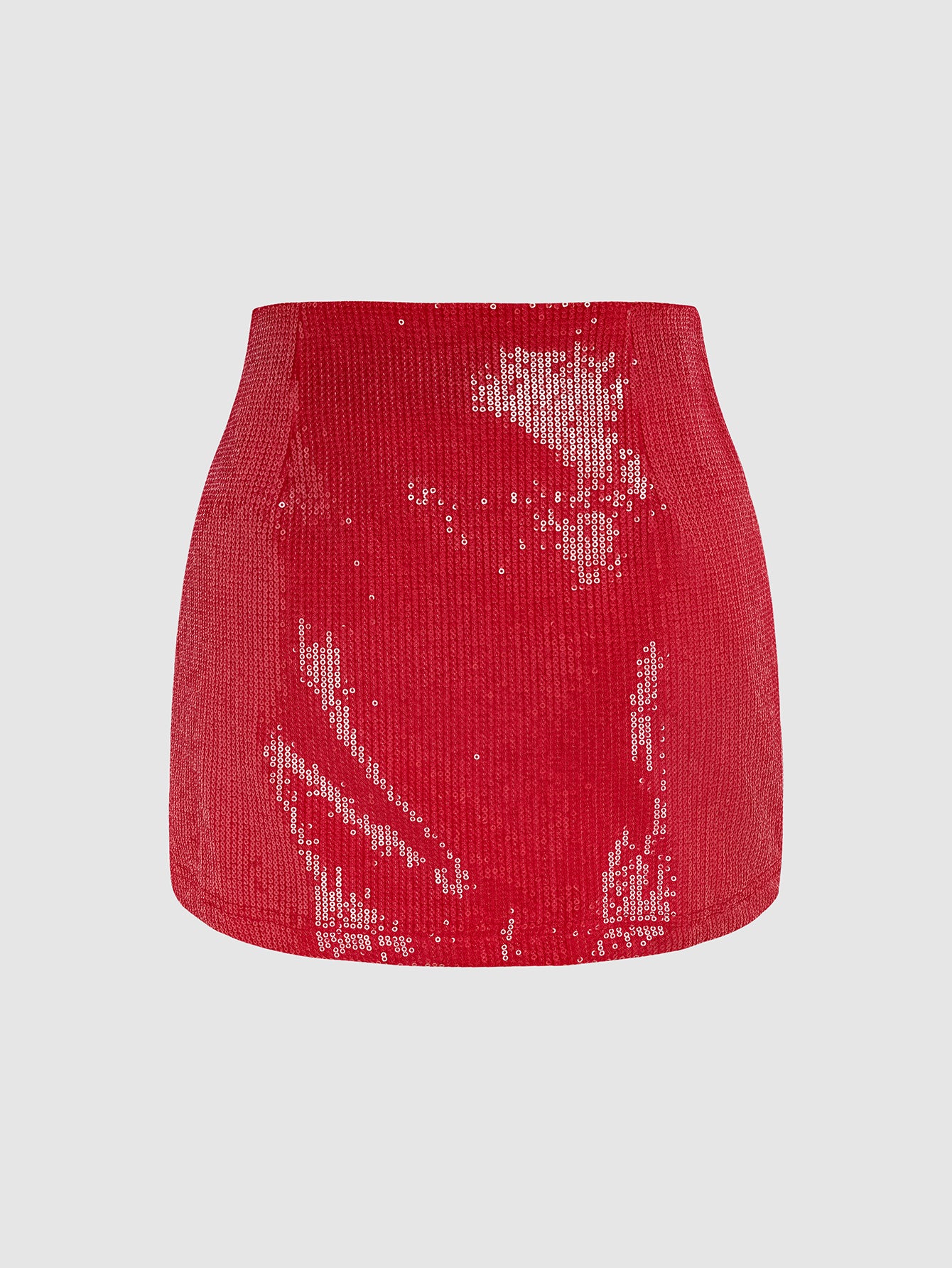 Red Sequin Skirt High Waist