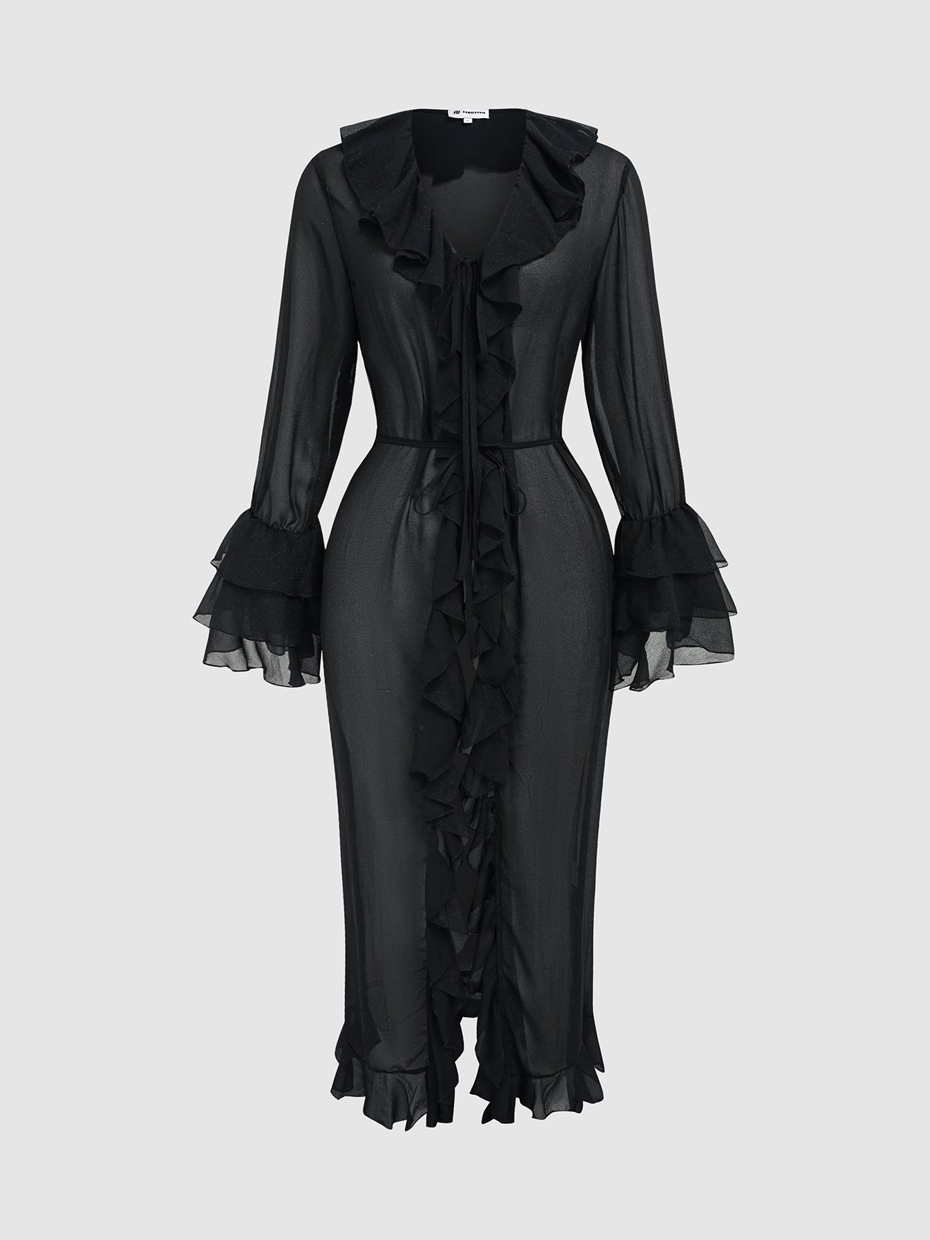 BLACK SHEER LONG COVER UP