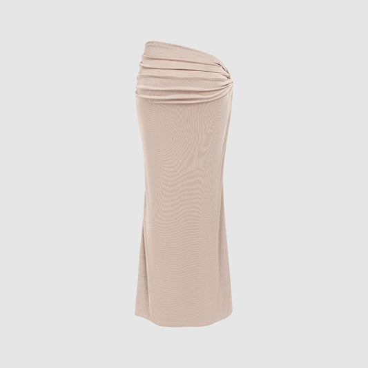 GOLDEN PINK RUCHED MID-RISE MAXI SKIRT