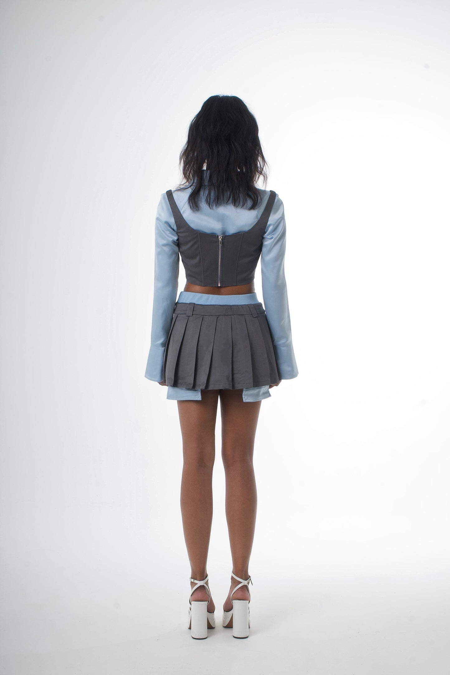 Mid-rise Grey Pleated Skirt Built-in Shorts