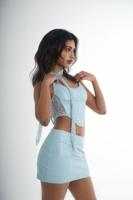 Baby blue leather skirt