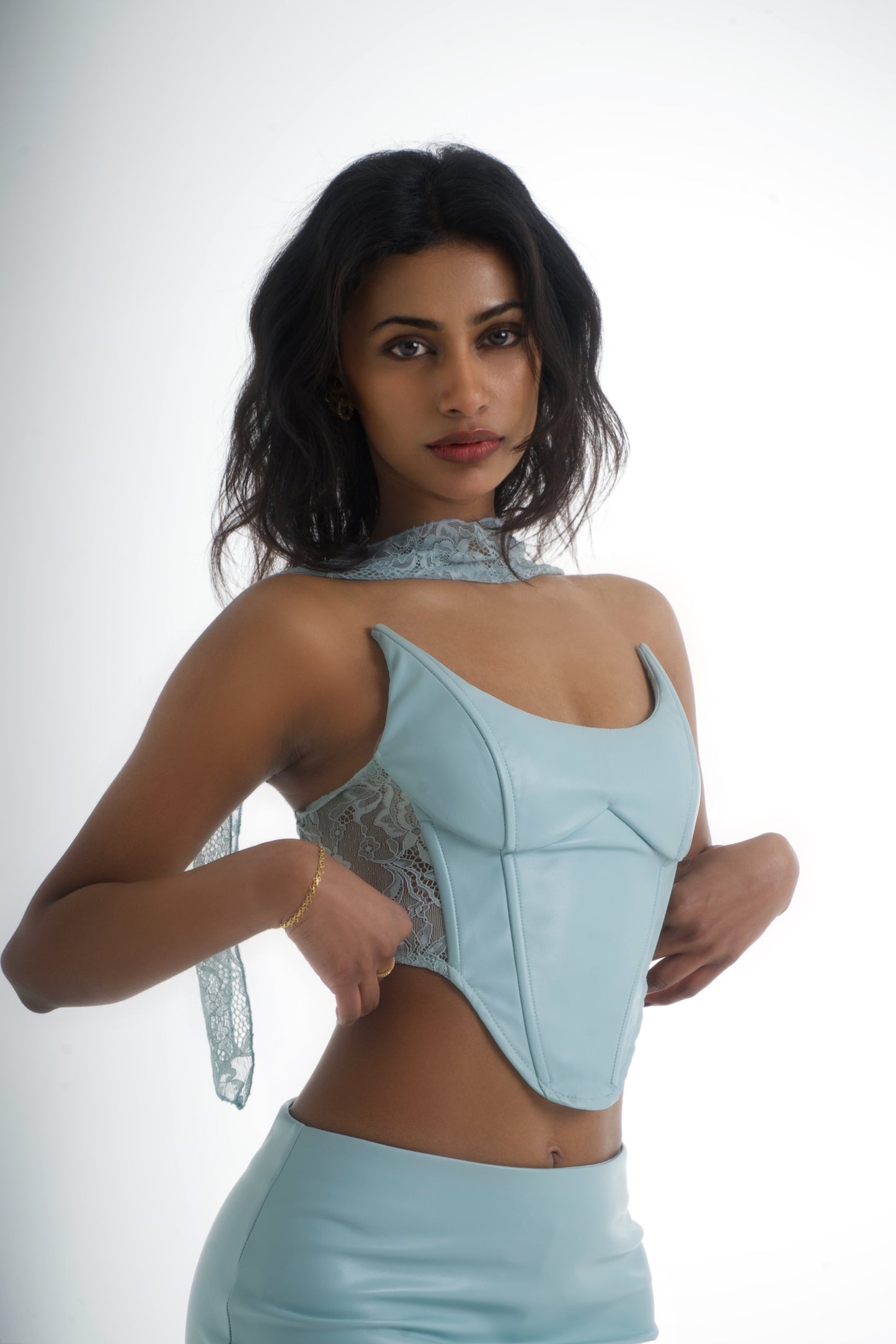 Baby blue leather corset