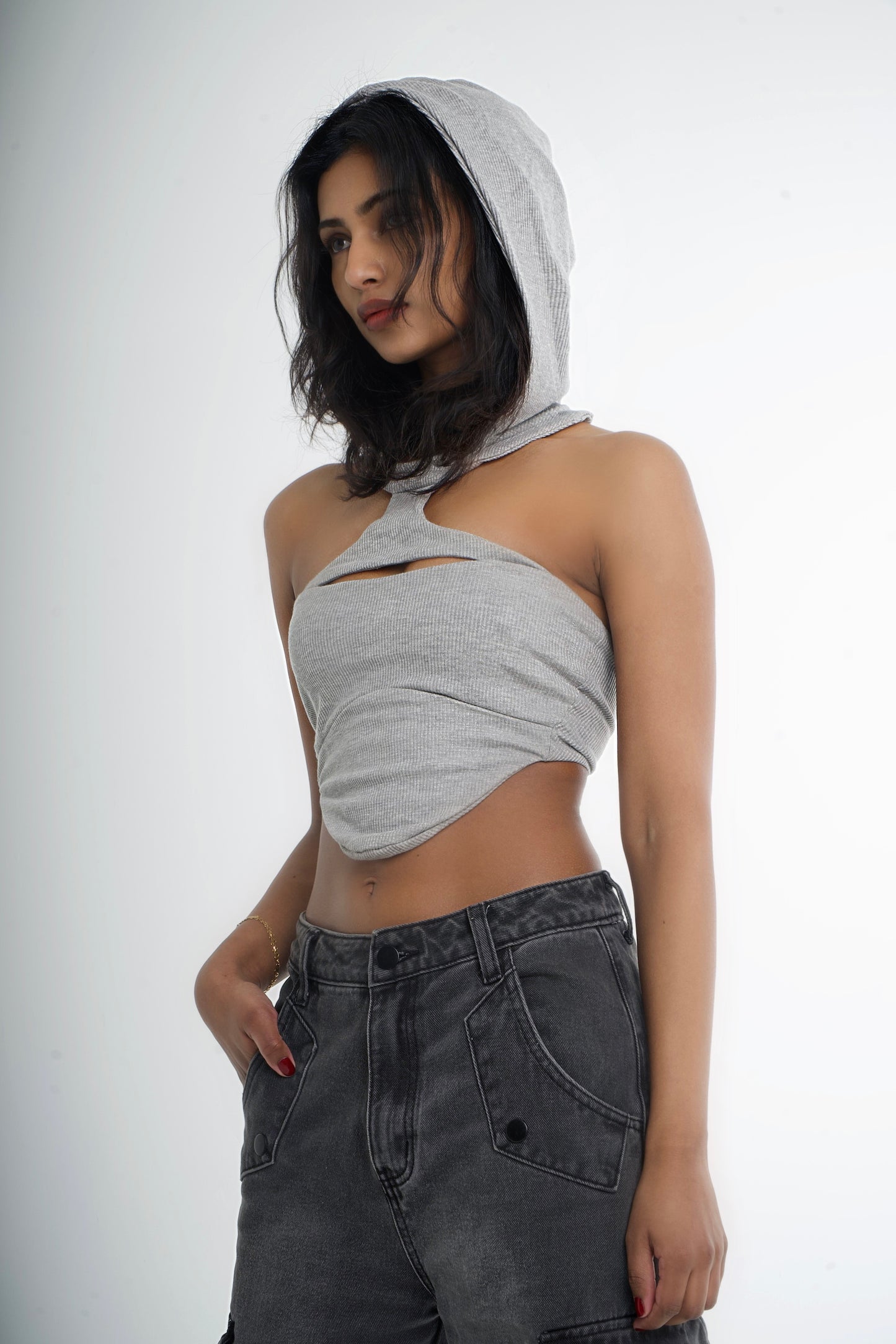 Grey Knitted Two Piece With Hood